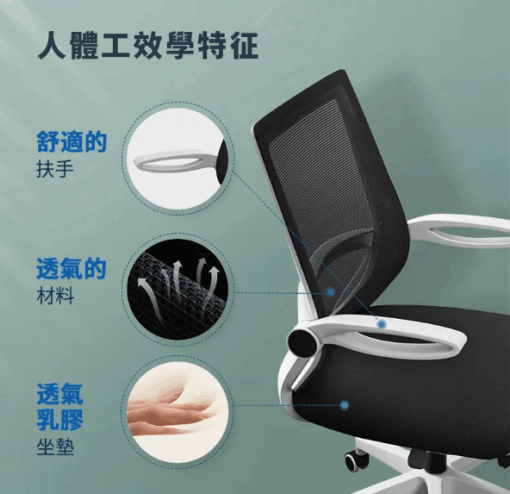 可收式扶手人體工學電腦椅/辦公椅：圖片 3