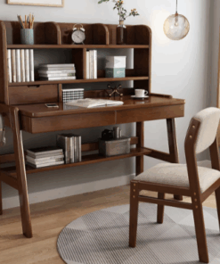 實木升降雙層書架書桌