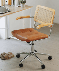 復古藤編皮革電腦椅