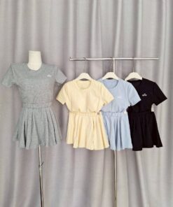 胸墊款圓領T+褲裙套裝(三色)